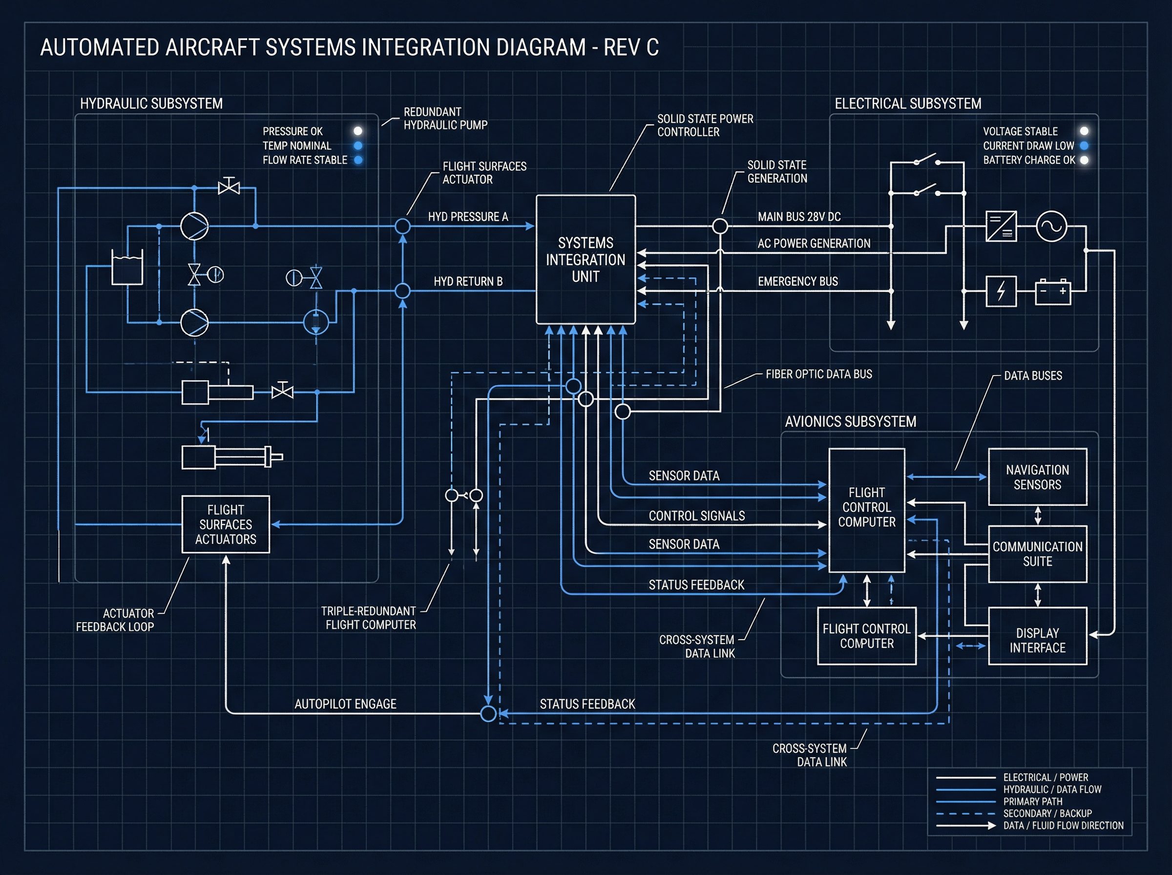 Aircraft systems schematic with automated subsystem routing